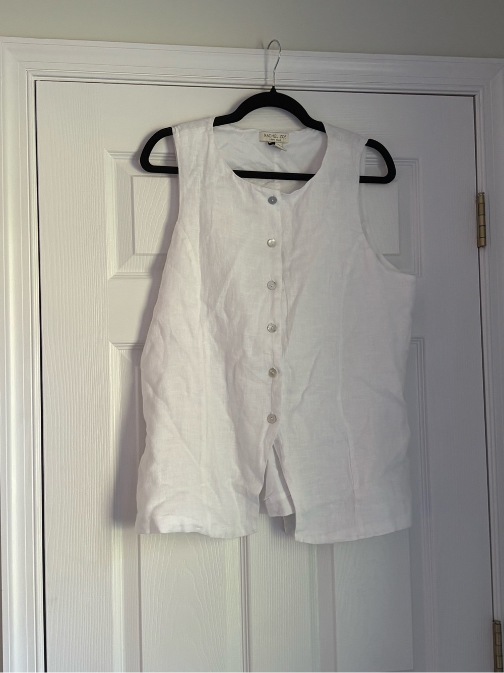 Rachel Zoe White Sleeveless Button-Down 100% Linen Top